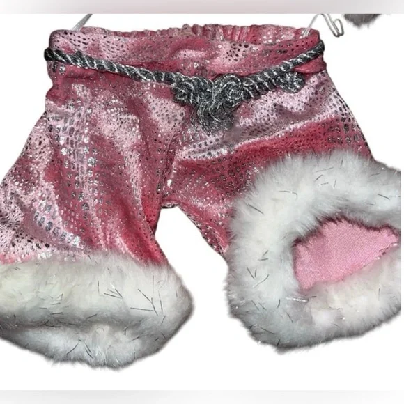 Build A Bear Workshop BAB Pink Velour Metallic Silver Winter Pants White Fur HTF - Picture 3 of 3